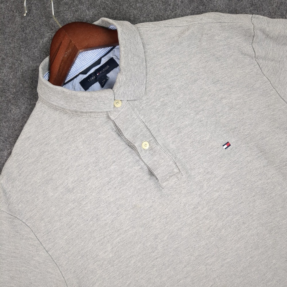 Tommy Hilfiger Men's Grey Polo‎ Shirt Short Sleeve Size L G Embroidered Logo